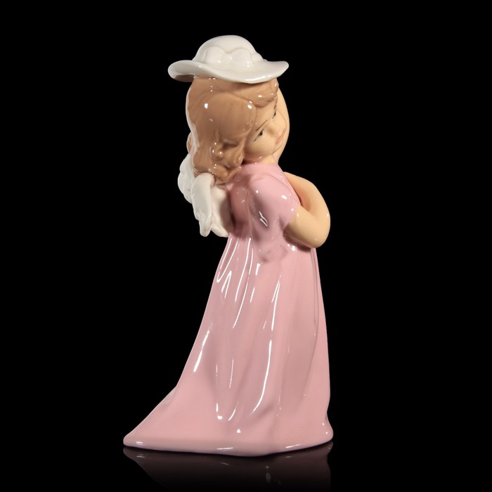 Сувенир керамика "Ангел-девочка в розовом платье и в белой шляпке" 14х7,5х5 см
