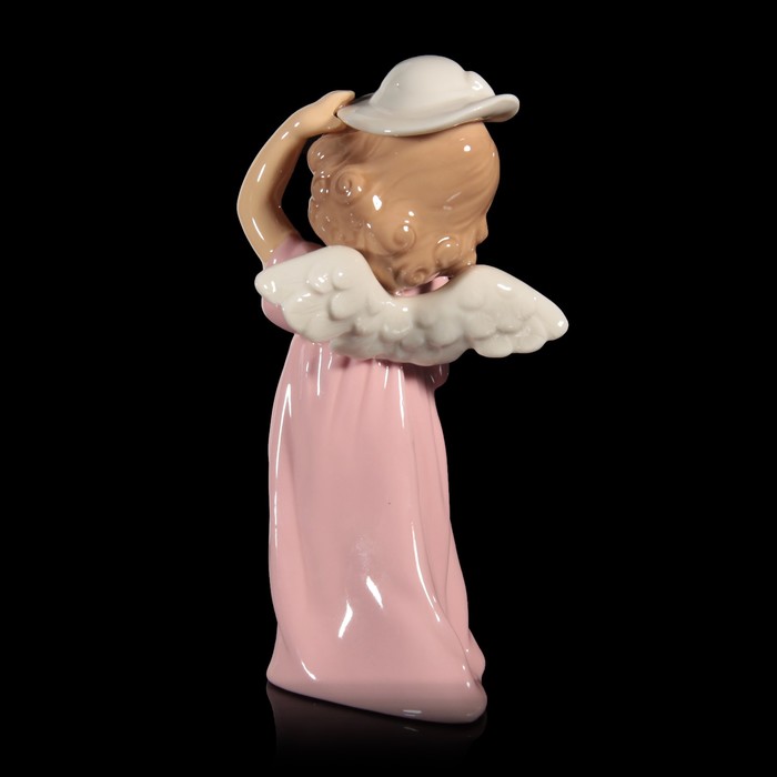 Сувенир керамика "Ангел-девочка в розовом платье и в белой шляпке" 14х7,5х5 см