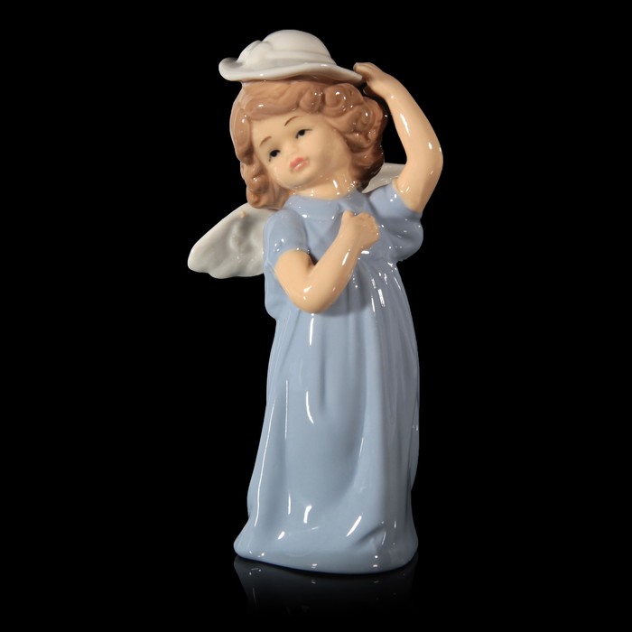 Сувенир керамика "Ангел-девочка в голубом платье и в белой шляпке" 14х7,5х5 см