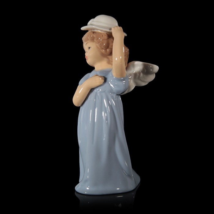 Сувенир керамика "Ангел-девочка в голубом платье и в белой шляпке" 14х7,5х5 см
