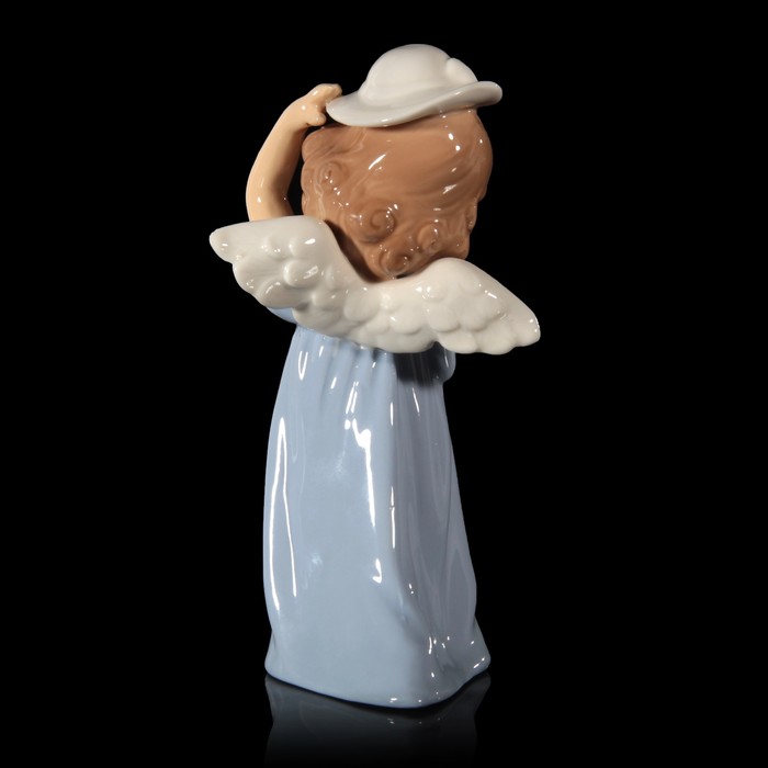 Сувенир керамика "Ангел-девочка в голубом платье и в белой шляпке" 14х7,5х5 см