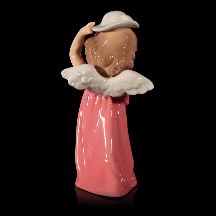 Сувенир керамика "Ангел-девочка в коралловом платье и в белой шляпке" 14х7,5х5 см