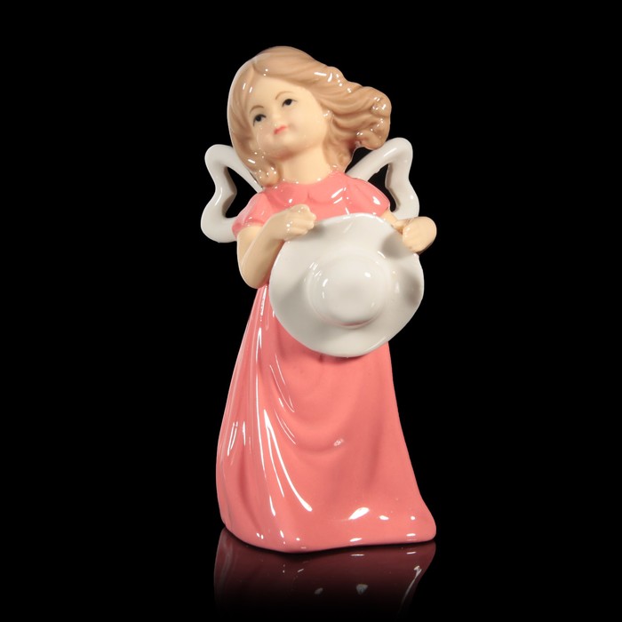 Сувенир керамика "Девочка в коралловом платье со шляпкой" 13,7х7,5х6 см