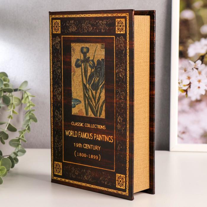 Сейф дерево книга "Ирисы" состаренный, кожзам 26х17х5 см