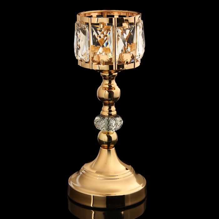Подсвечник металл на 1 свечу "Преломление света" золото стразы 26,5х11,5х11,5 см