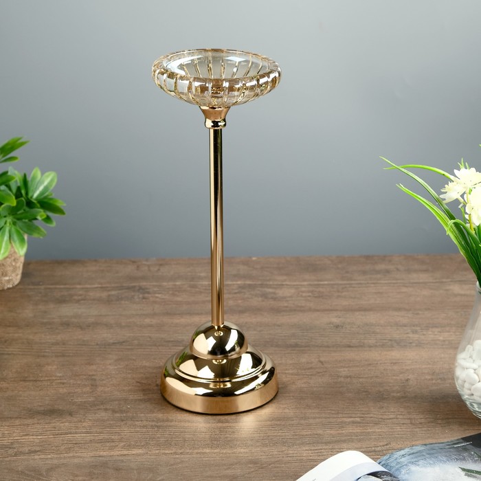 Подсвечник металл, стекло на 1 свечу "Эталон" золото 34,5х12,5х12,5 см