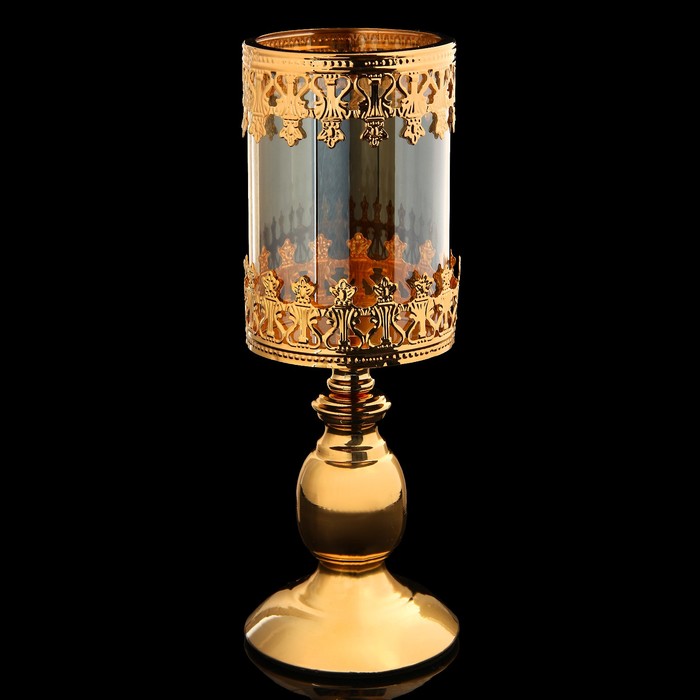 Подсвечник металл, стекло на 1 свечу "Арабеск" золото 30х11х11 см