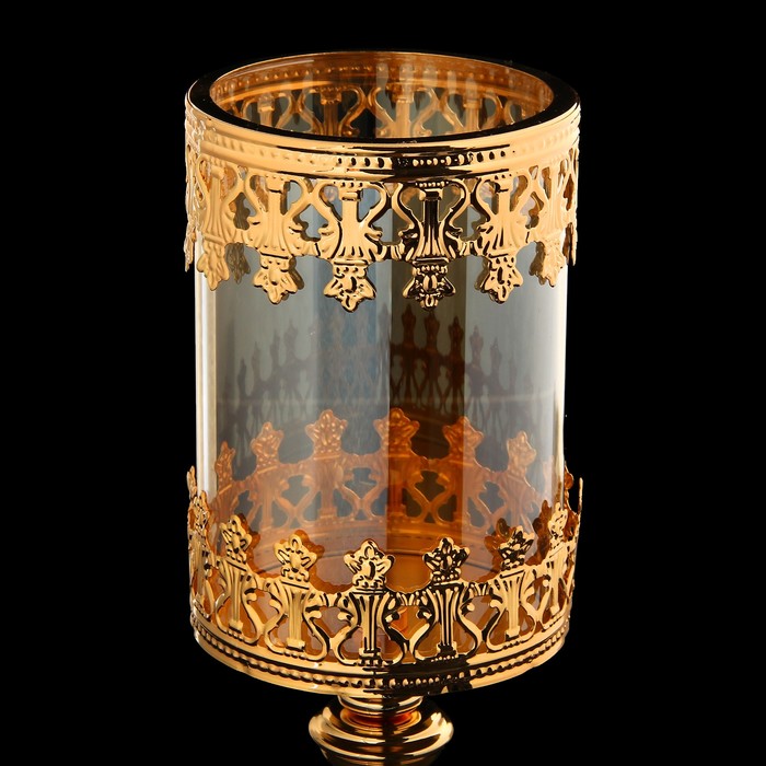 Подсвечник металл, стекло на 1 свечу "Арабеск" золото 30х11х11 см