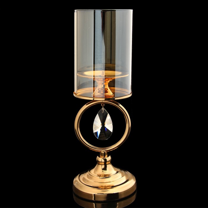 Подсвечник металл, стекло на 1 свечу "Капелька" золото 32,5х11,5х11,5 см