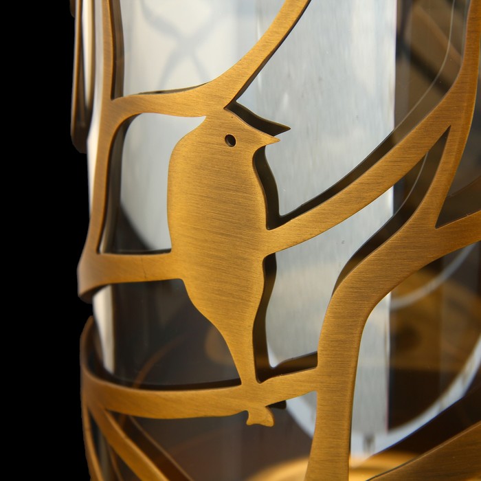 Подсвечник металл, стекло на 1 свечу "Птица на дереве" золото 23х16х16 см