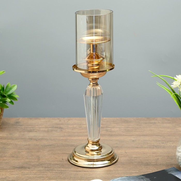 Подсвечник металл, стекло на 1 свечу "Лёд и пламя" золото 41х14х14 см