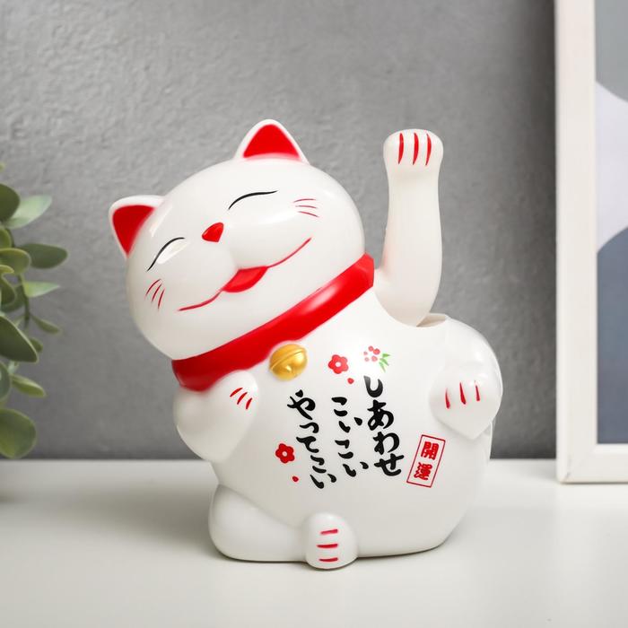 Маятник пластик от батарейки АА "Манеки-нэко белый машет лапкой" 12х14х10 см