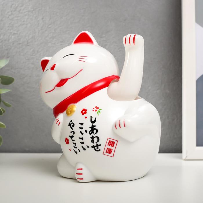 Маятник пластик от батарейки АА "Манеки-нэко белый машет лапкой" 12х14х10 см