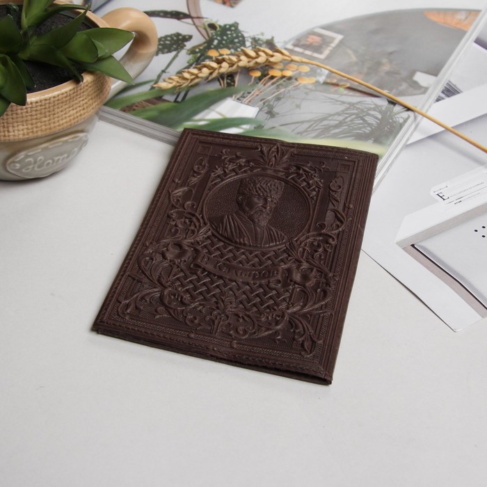 Обложка для паспорта, 3D тиснение, герб, цвет коричневый