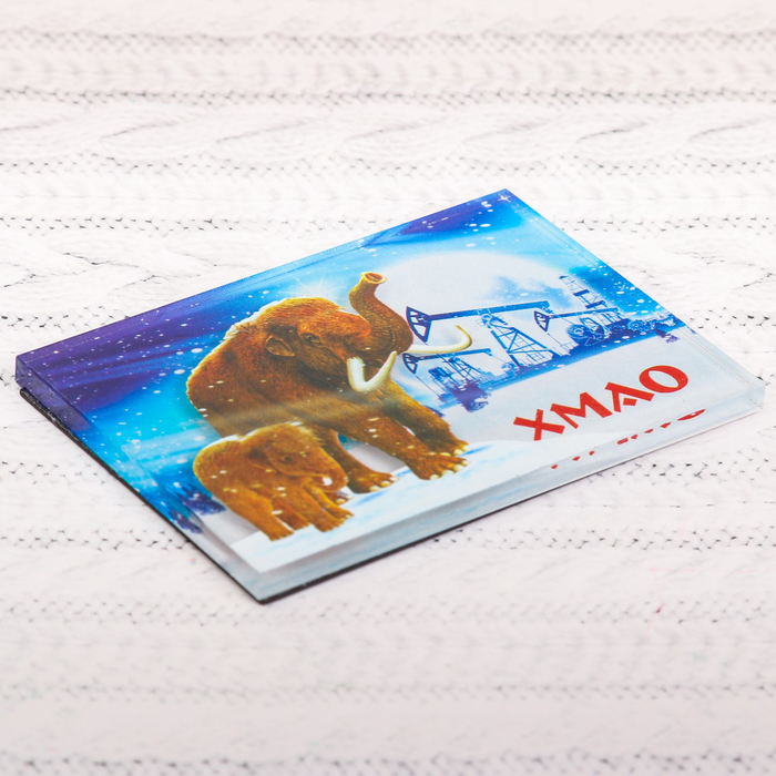 Акриловый магнит "ХМАО" (Мамонты и нефтяные вышки), 7,5 х 5,5 см