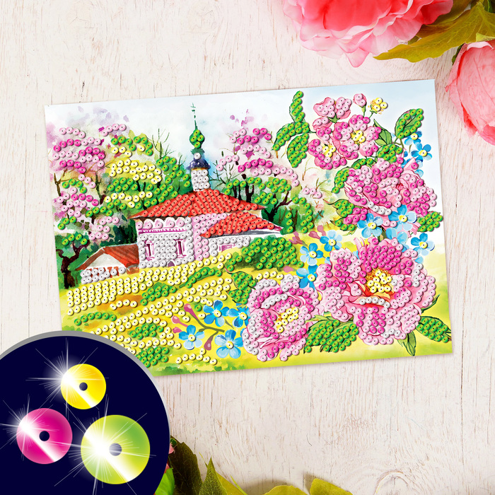 Мозаика пайетками "Церковь" + 6 пакетов пайеток