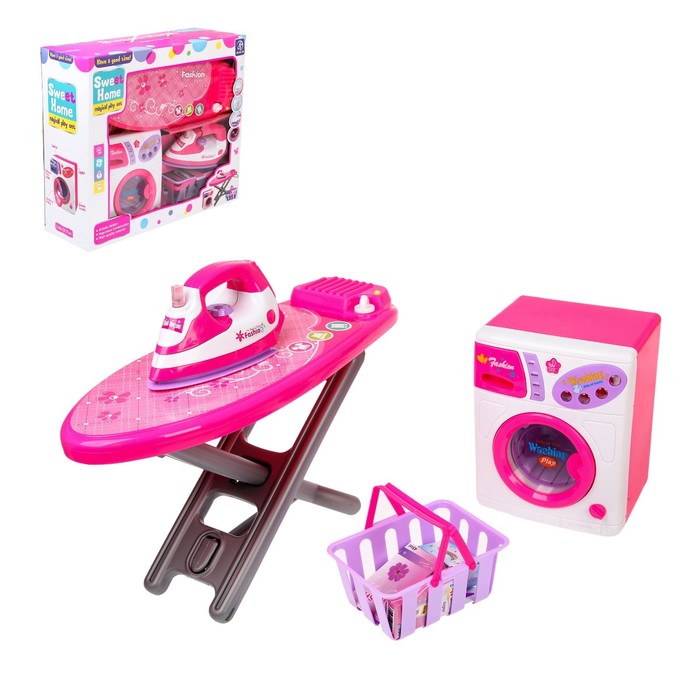 Набор бытовой техники «Карамель» с аксессуарами: стиральная машина, утюг, гладильная доска