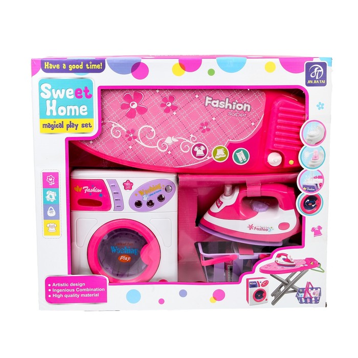 Набор бытовой техники «Карамель» с аксессуарами: стиральная машина, утюг, гладильная доска