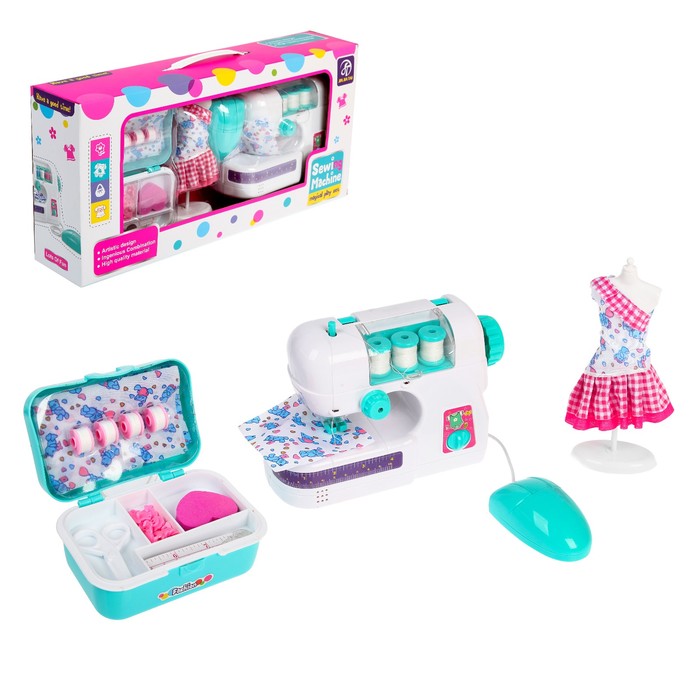 Швейная машина "Карамель" с набором для дизайна одежды и манекеном, цвет мята