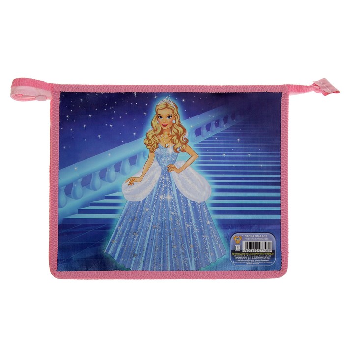 Папка для тетрадей А5, молния сверху, ламинированный картон, фольга "Чудесная принцесса"