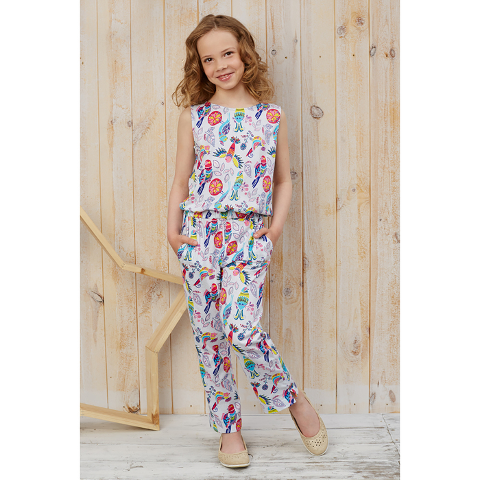 Комбинезон для девочки, рост 98-104 см, принт птицы