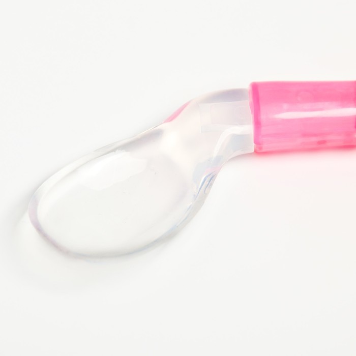Ложка детская силиконовая «Изогнутая» для кормления, от 5 мес., цвет розовый