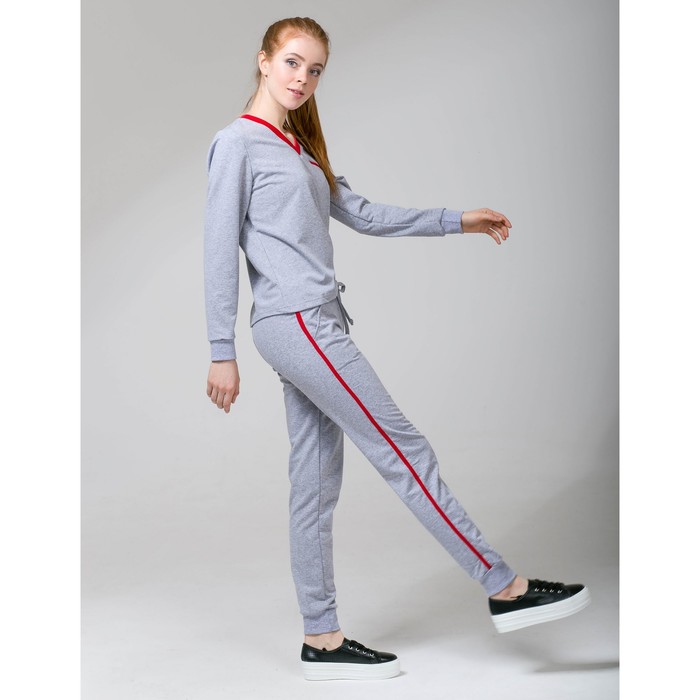 Костюм спортивный с лампасами v-вырез женский MINAKU, размер 46, цвет серый