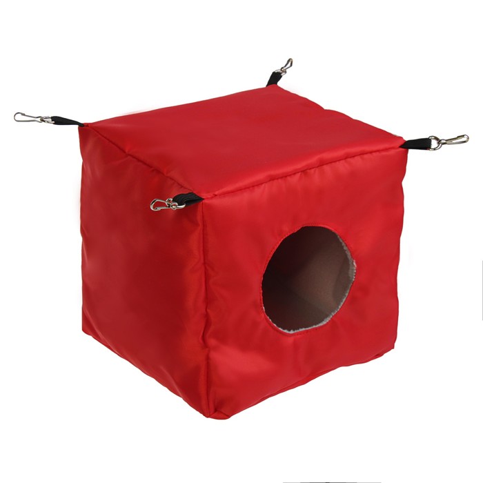 Домик "Куб" для крыс, с 4 карабинами, 15 х 15 х 15 см, оксфорд/флис