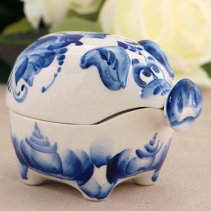 Соусник "Свинья" гжель