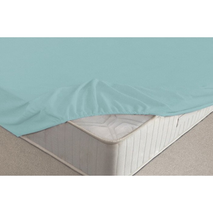 Простыня на резинке, размер 140х200х20 см, цвет голубой, махра 160 г/м2