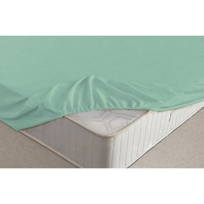 Простыня на резинке, размер 160х200х20 см, цвет ментоловый, махра 160 г/м2