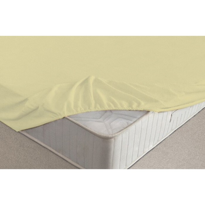 Простыня на резинке, размер 180х200х20 см, цвет жёлтый, махра 160 г/м2