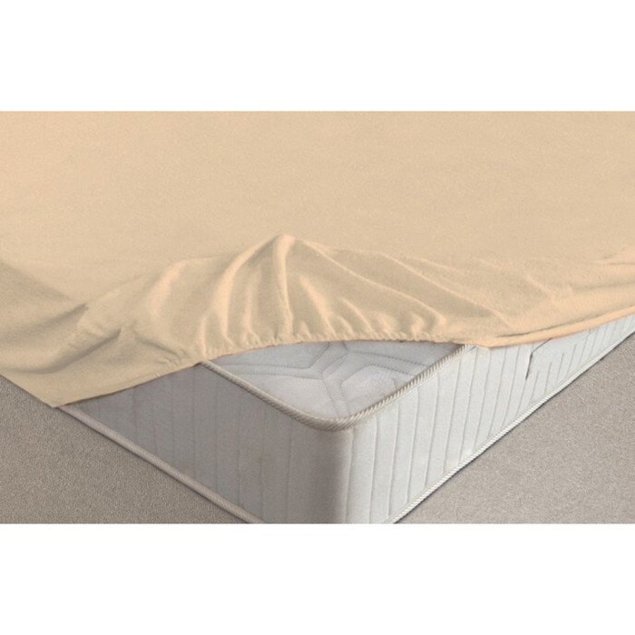 Простыня на резинке, размер 90х200х20 см, цвет бежевый, махра 160 г/м2