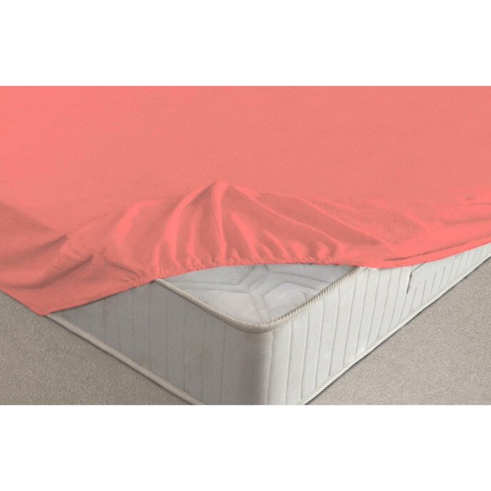 Простыня на резинке, размер 90х200х20 см, цвет коралловый, махра 160 г/м2