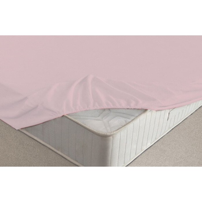 Простыня на резинке, размер 90х200х20 см, цвет розовый, махра 160 г/м2