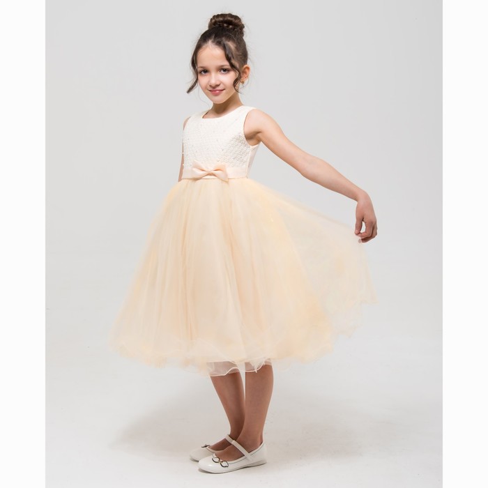 Платье нарядное Minaku "Блеск" бежевый, 110-116 см, п/э, хлопок