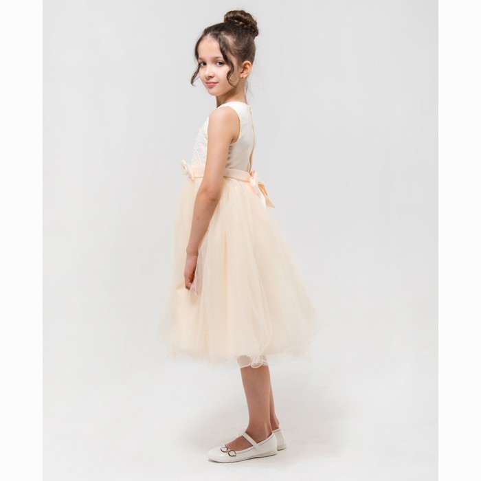 Платье нарядное Minaku "Блеск" бежевый, 122-128 см, п/э, хлопок