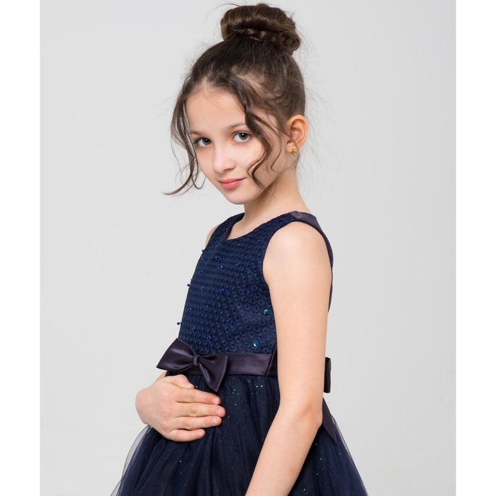 Платье нарядное Minaku "Блеск" синий, 122-128 см, п/э, хлопок