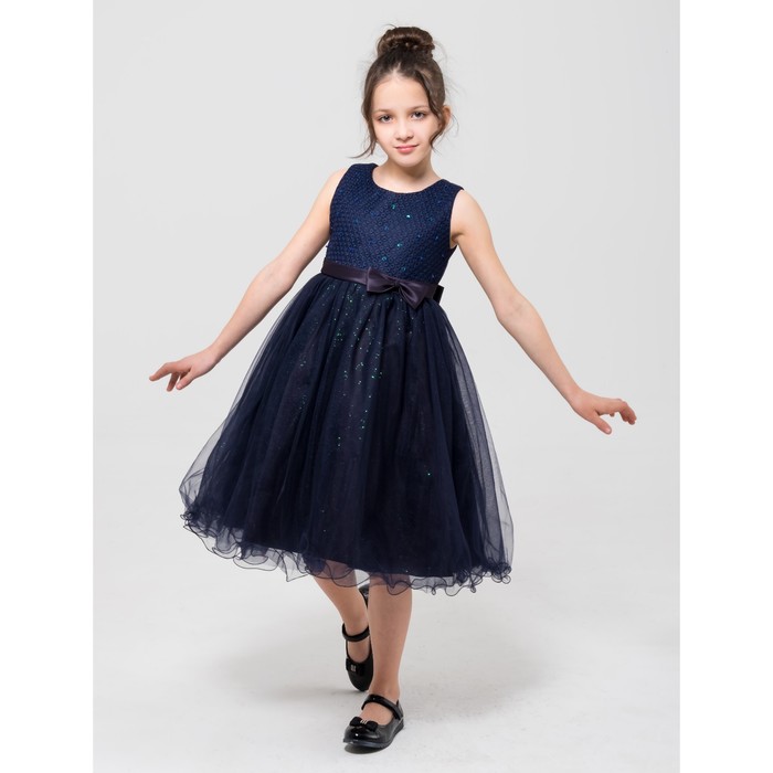 Платье нарядное Minaku "Блеск" синий, 134-140 см, п/э, хлопок