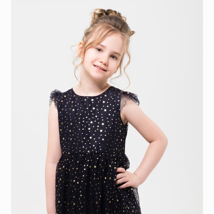 Платье нарядное Minaku "Звездочка" синий, 134-140 см, п/э, хлопок