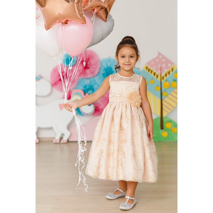 Платье нарядное Minaku "Сказка" бежевый, 128-134 см, п/э, хлопок