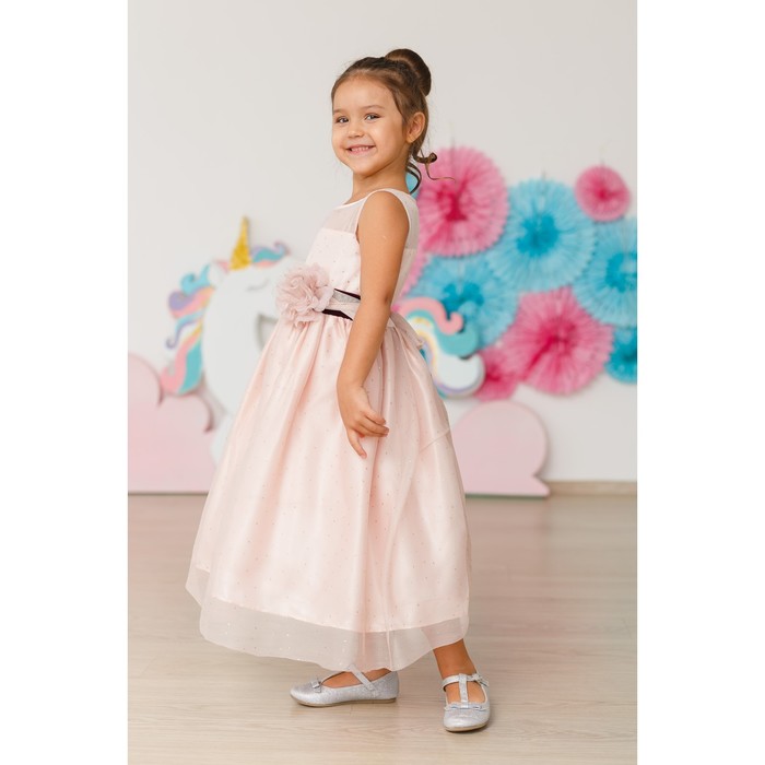 Платье нарядное Minaku "Цветочек" бежевое, 116-122 см, п/э, хлопок