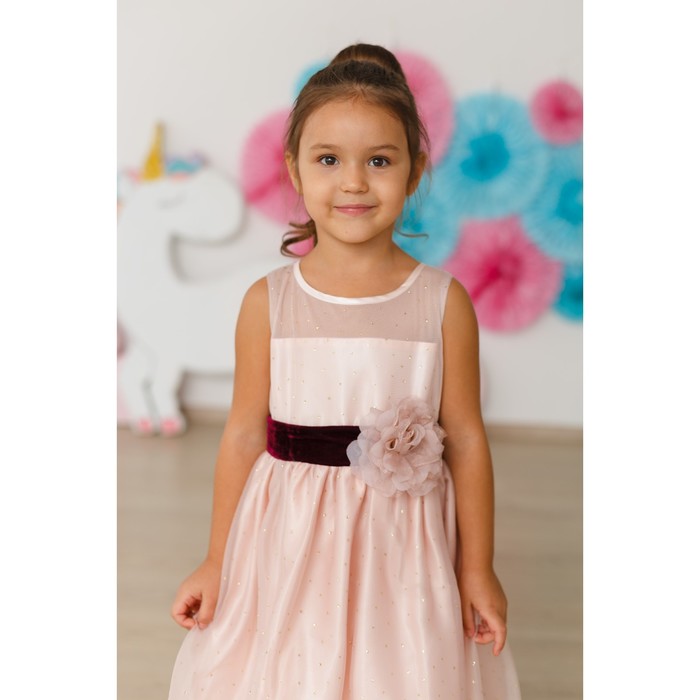 Платье нарядное Minaku "Цветочек" бежевое, 116-122 см, п/э, хлопок