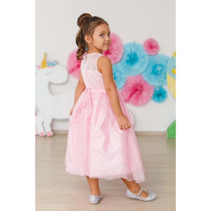 Платье нарядное Minaku "Цветочек" розовое, 128-134 см, п/э, хлопок