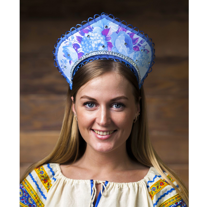 Кокошник "Загадка", тесьма синяя