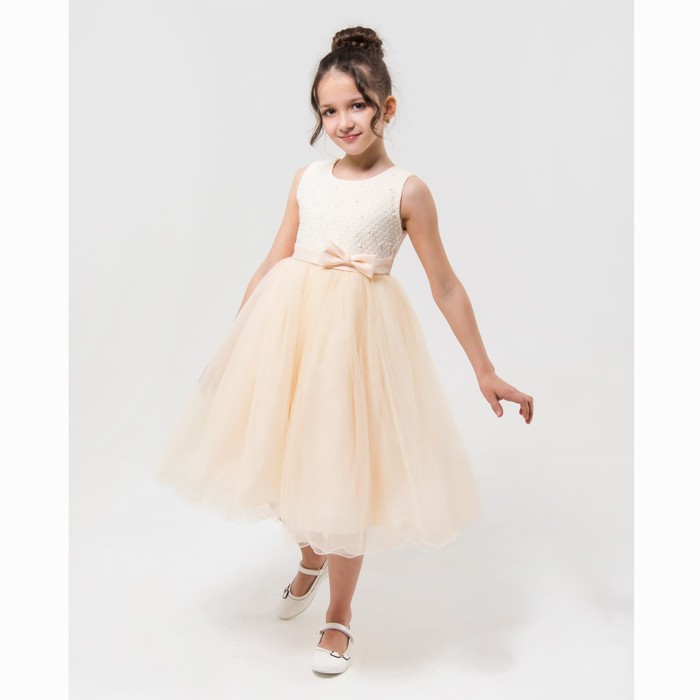 Платье нарядное Minaku "Блеск" бежевый, 116-122 см, п/э, хлопок