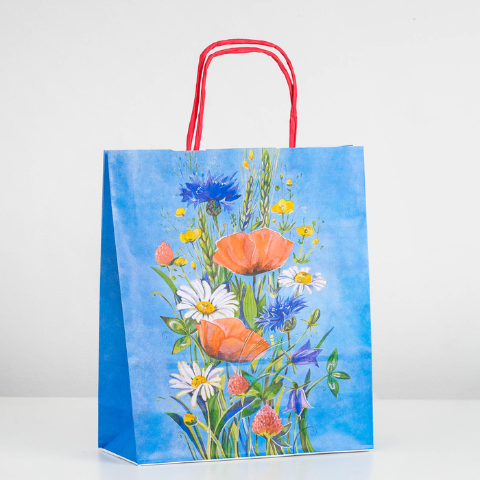Пакет крафт "Луговые цветы" 25 х 11 х 32 см