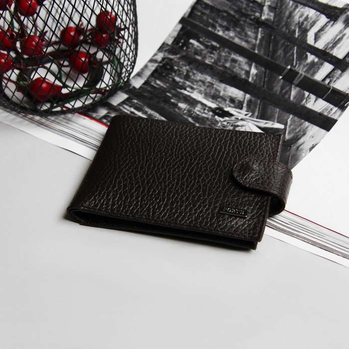 Кошелёк мужской, 2 отдела, для карт, для монет, флотер коричневый