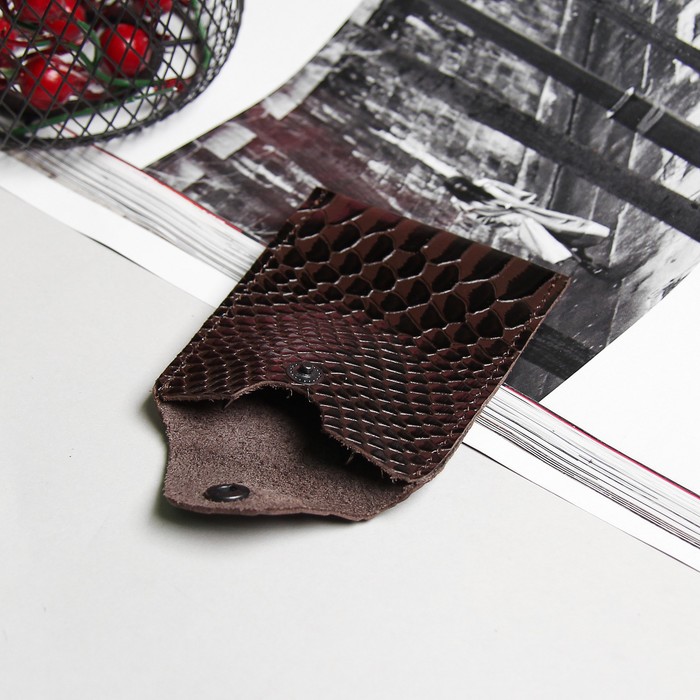 Визитница, отдел на кнопке, питон, цвет коричневый