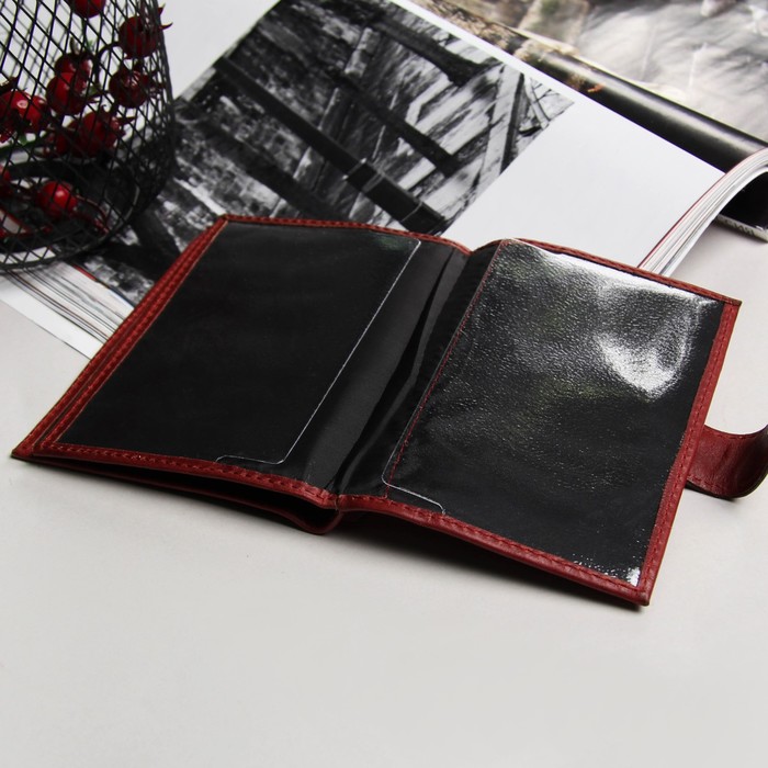 Обложка для автодокументов и паспорта, с хлястиком, пулап, цвет гранатовый